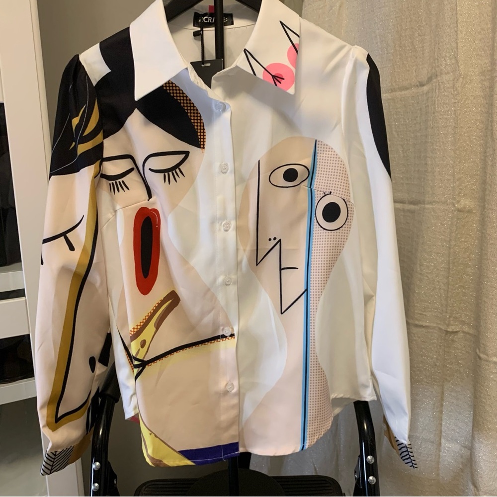 Rave White and Black Button Down Shirt